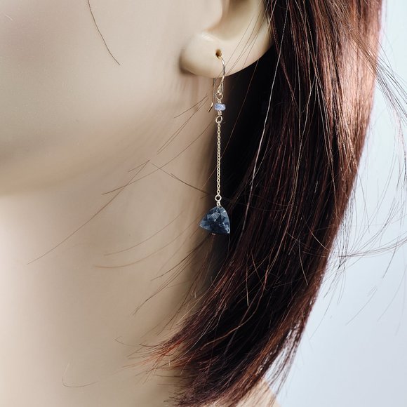 Blue Opal & Tanzanite Long Dangle Earrings, 14K Gold Filled Dainty Earrings - Picture 7 of 10